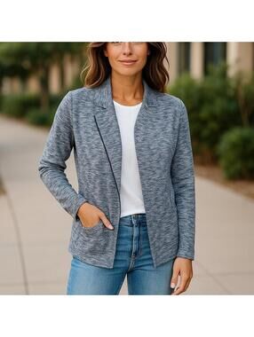 G.H. Bass & Co Gray Moto Cardigan Heathered Knit Open Front S